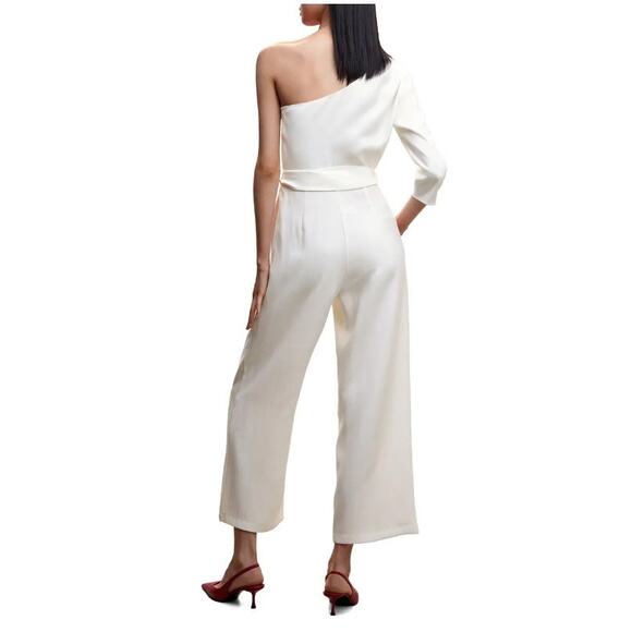 Mango White One Shoulder Wide Leg Cropped Jumpsuit XS NWT - Picture 2 of 9
